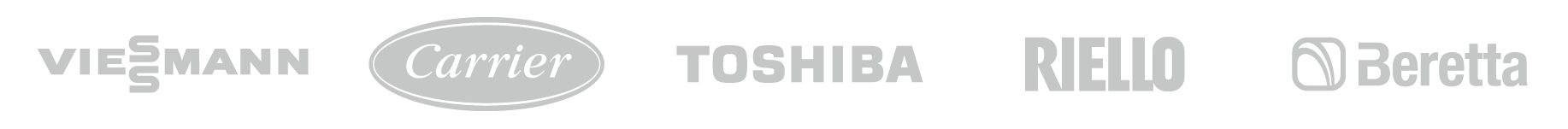 Logos for Viessmann, Carrier, Toshiba, Riello, Beretta