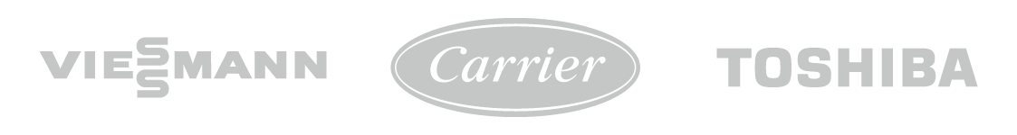 Logos for Viessmann, Carrier, Toshiba